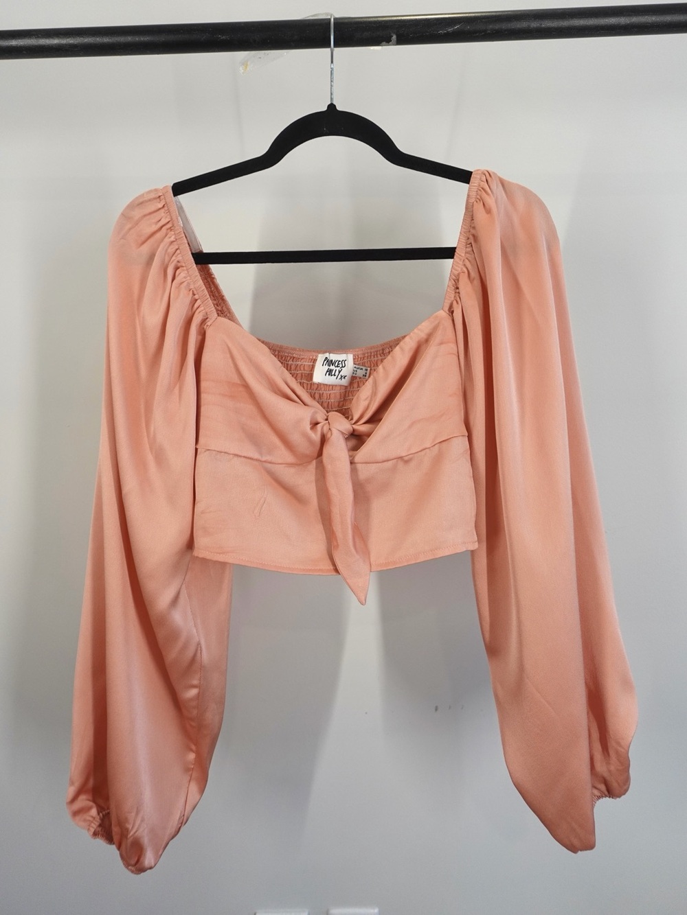 Princess Polly Light Pink Satin Long Sleeve Sleeve Crop Top